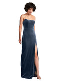 Dark Navy Sheath Strapless Long Sleeveless Stretch Velvet Bridesmaid Dress Xena