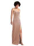 Pink Sheath Strapless Long Sleeveless Stretch Velvet Bridesmaid Dress Xena