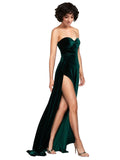 Long Stretch Velvet A-Line Sweetheart Sweep Train Sleeveless Dark Green Bridesmaid Dress Nayla