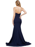 RightBrides Carlos Long A-Line Sweetheart Sweep Train Sleeveless Dark Navy Stretch Crepe Bridesmaid Dress