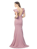 RightBrides Eden Long Mermaid Round Neck Sweep Train Floor Length Sleeveless Dusty Pink Stretch Crepe Bridesmaid Dress