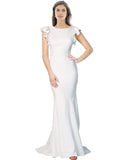 RightBrides Eden Long Mermaid Round Neck Sweep Train Floor Length Sleeveless Ivory Stretch Crepe Bridesmaid Dress