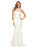 RightBrides Farah Long Sheath High Neck Sweetheart Sweep Train Sleeveless Ivory Stretch Crepe Bridesmaid Dress