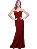 RightBrides Hayat Long Sheath Sweetheart Strapless Floor Length Sleeveless Burgundy Stretch Crepe Bridesmaid Dress