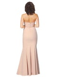 RightBrides Hayat Long Sheath Sweetheart Strapless Floor Length Sleeveless Nude Stretch Crepe Bridesmaid Dress