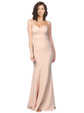 RightBrides Hayat Long Sheath Sweetheart Strapless Floor Length Sleeveless Nude Stretch Crepe Bridesmaid Dress