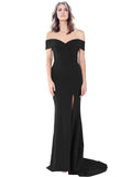 RightBrides Lemus Long Mermaid Sweetheart Floor Length Off the Shoulder Black Stretch Crepe Bridesmaid Dress