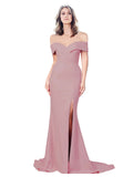 RightBrides Lemus Long Mermaid Sweetheart Floor Length Off the Shoulder Dusty Pink Stretch Crepe Bridesmaid Dress