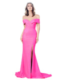 RightBrides Lemus Long Mermaid Sweetheart Floor Length Off the Shoulder Fuchsia Stretch Crepe Bridesmaid Dress