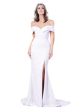 RightBrides Lemus Long Mermaid Sweetheart Floor Length Off the Shoulder Ivory Stretch Crepe Bridesmaid Dress