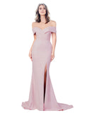 RightBrides Lemus Long Mermaid Sweetheart Floor Length Off the Shoulder Primrose Stretch Crepe Bridesmaid Dress