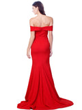 RightBrides Lemus Long Mermaid Sweetheart Floor Length Off the Shoulder Red Stretch Crepe Bridesmaid Dress