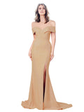 RightBrides Lemus Long Mermaid Sweetheart Floor Length Off the Shoulder Topaz Stretch Crepe Bridesmaid Dress