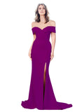 RightBrides Lemus Long Mermaid Sweetheart Floor Length Off the Shoulder Wild Berry Stretch Crepe Bridesmaid Dress