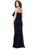 RightBrides Mark Long A-Line Strapless Floor Length Sleeveless Dark Navy Stretch Crepe Bridesmaid Dress