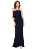 RightBrides Mark Long A-Line Strapless Floor Length Sleeveless Dark Navy Stretch Crepe Bridesmaid Dress