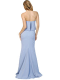 RightBrides Mark Long A-Line Strapless Floor Length Sleeveless Light Sky Blue Stretch Crepe Bridesmaid Dress