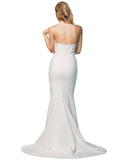 RightBrides Miami Long Sheath Strapless Sweep Train Floor Length Sleeveless Ivory Stretch Crepe Bridesmaid Dress