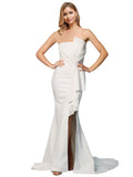 RightBrides Miami Long Sheath Strapless Sweep Train Floor Length Sleeveless Ivory Stretch Crepe Bridesmaid Dress