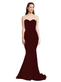 RightBrides Nana Long Mermaid Strapless Sweetheart Floor Length Sleeveless Burgundy Gold Stretch Crepe Bridesmaid Dress