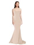 RightBrides Nana Long Mermaid Strapless Sweetheart Floor Length Sleeveless Champagne Stretch Crepe Bridesmaid Dress