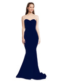 RightBrides Nana Long Mermaid Strapless Sweetheart Floor Length Sleeveless Dark Navy Stretch Crepe Bridesmaid Dress