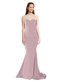 RightBrides Nana Long Mermaid Strapless Sweetheart Floor Length Sleeveless Dusty Pink Stretch Crepe Bridesmaid Dress