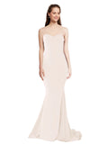 RightBrides Nana Long Mermaid Strapless Sweetheart Floor Length Sleeveless Light Champagne Stretch Crepe Bridesmaid Dress