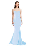 RightBrides Nana Long Mermaid Strapless Sweetheart Floor Length Sleeveless Light Sky Blue Stretch Crepe Bridesmaid Dress