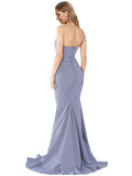 RightBrides Nana Long Mermaid Strapless Sweetheart Floor Length Sleeveless Smoke Blue Stretch Crepe Bridesmaid Dress