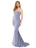 RightBrides Nana Long Mermaid Strapless Sweetheart Floor Length Sleeveless Smoke Blue Stretch Crepe Bridesmaid Dress