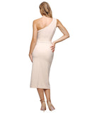 RightBrides Sheria Midi Dress Short Sheath One Shoulder Midi Length Sleeveless Nude Stretch Crepe Bridesmaid Dress