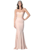 RightBrides Washington Long Sheath Sweetheart Floor Length Sleeveless Nude Stretch Crepe Tulle Bridesmaid Dress